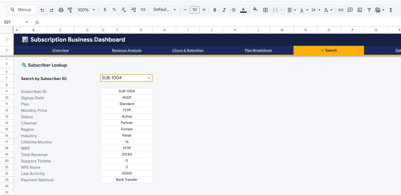 Subscriber Lookup - Search Sheet
