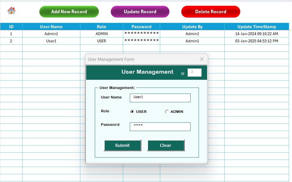Training Material Request Tracker in Excel - User Management Sheet