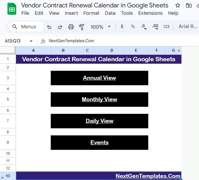 Vendor Contract Renewal Calendar in Google Sheets