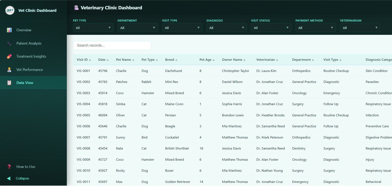 Veterinary Clinic Dashboard in HTML - Data View