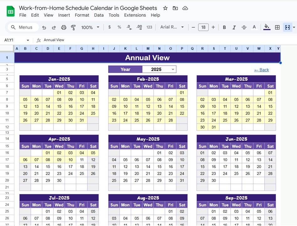 Work-from-Home Schedule Calendar in Google Sheets - Annual View