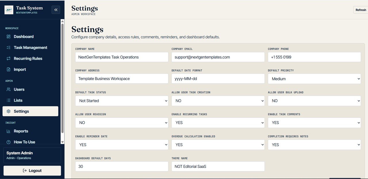Advanced Task Management System settings