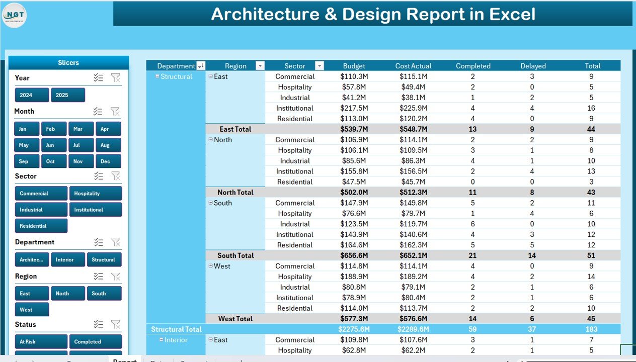 Architecture Project Report Excel - Report Page