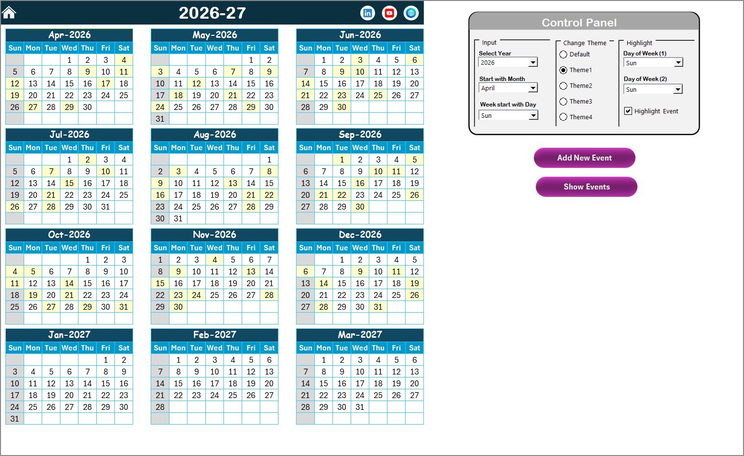 Blog Editorial and SEO Calendar in Excel annual view sheet