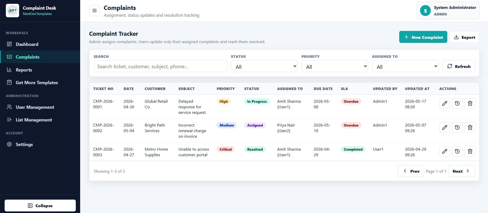 Complaint Management System complaint tracker