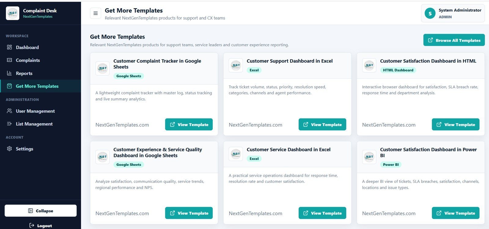 Complaint Management System get more templates page