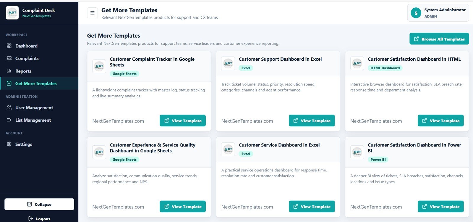 Complaint Management System get more templates page