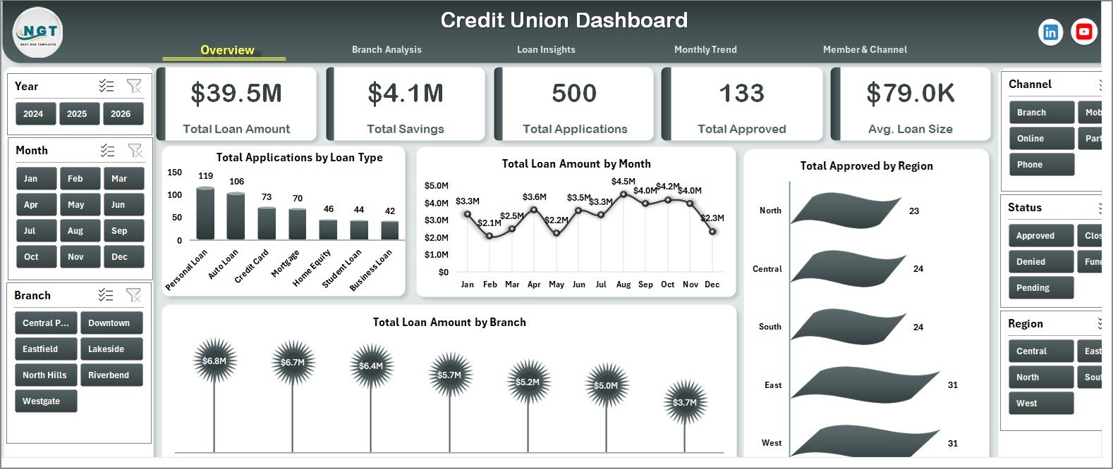 Credit Union Dashboard in Excel
