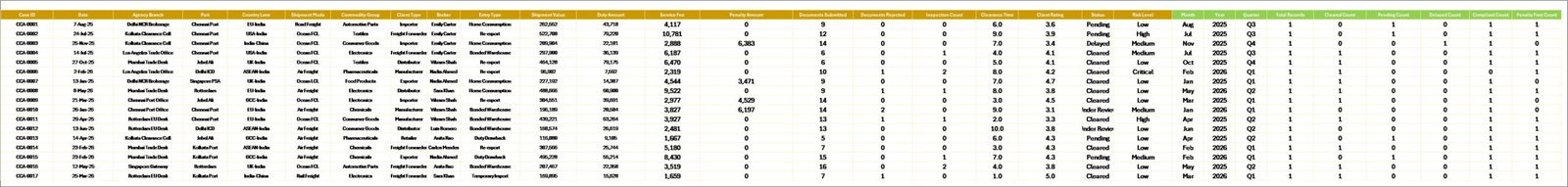 Customs Clearance Agencies Dashboard in Excel data sheet tab