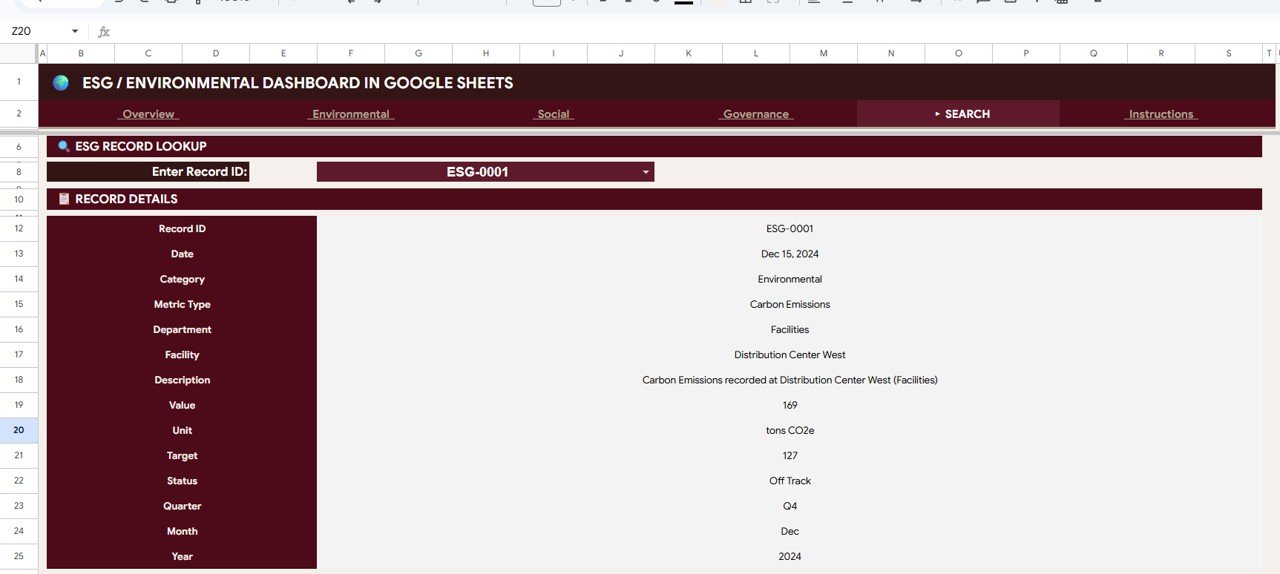 ESG Environmental Dashboard - Search Sheet