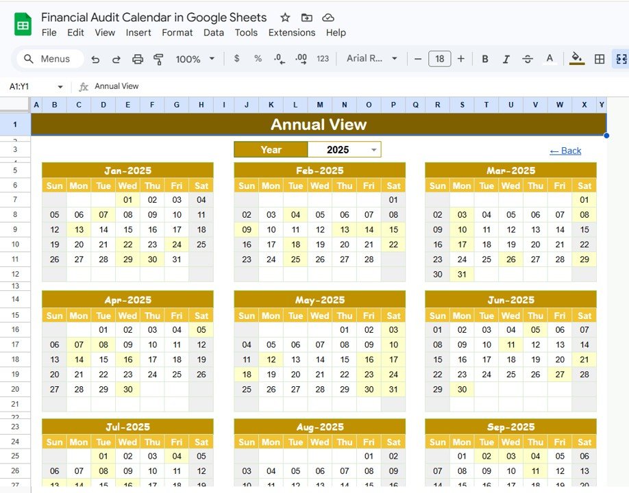 Financial Audit Calendar - Annual View Sheet