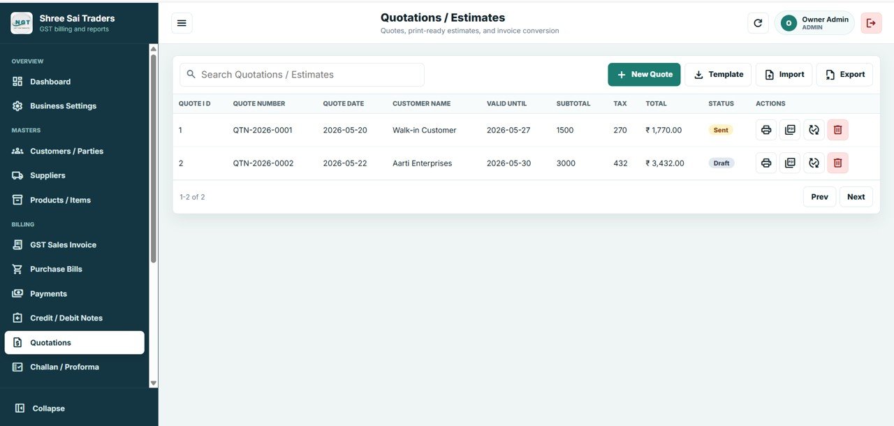 GST Billing System Web App - Quotations / Estimates