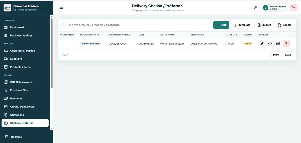 GST Billing System Web App - Delivery Challan / Proforma
