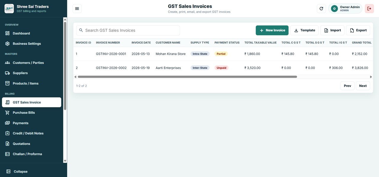 GST Billing System Web App - GST Sales Invoices