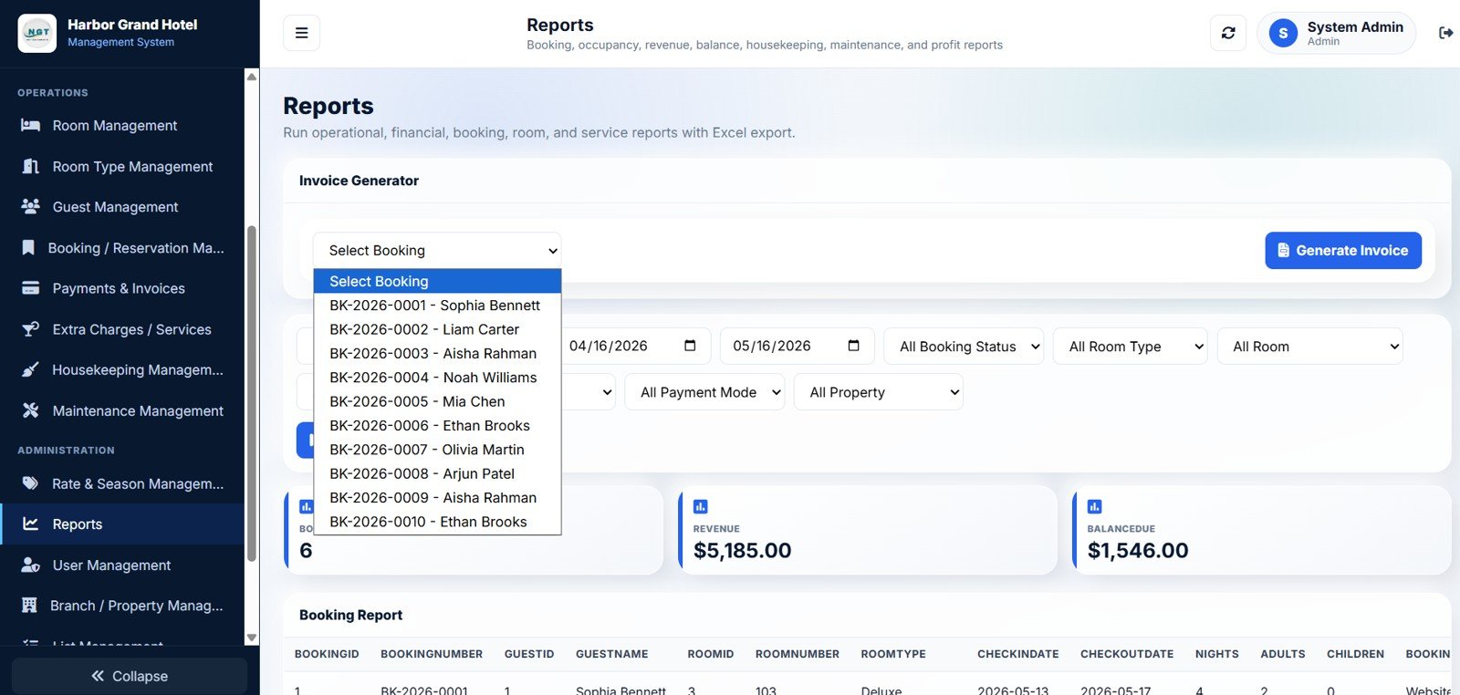 Hotel Booking Management System - Rate and Season Management