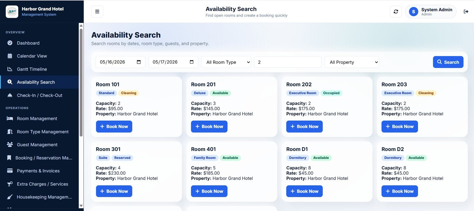 Hotel Booking Management System - Gantt Timeline