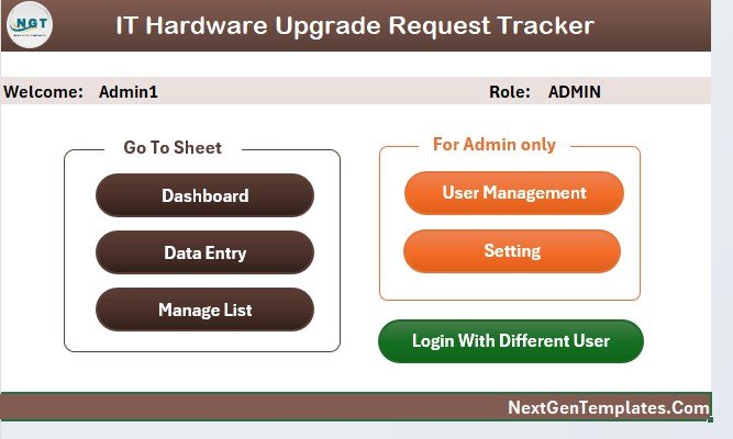 Home Page navigation hub - IT Hardware Upgrade Request Tracker