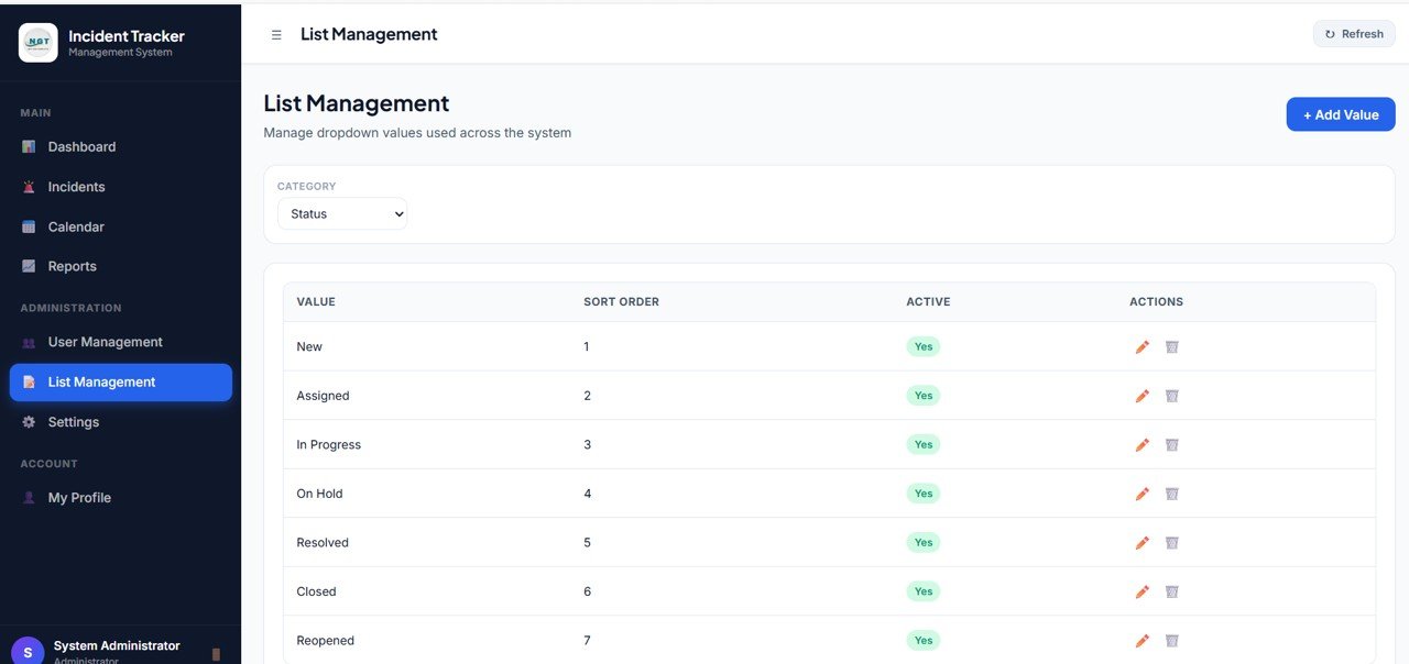 Settings page in Incident Tracker and Report Web App Template