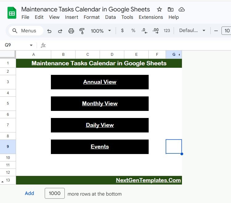 Maintenance Tasks Calendar in Google Sheets
