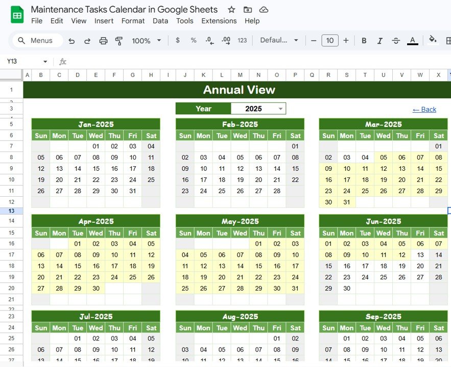 Maintenance Tasks Calendar - Annual View