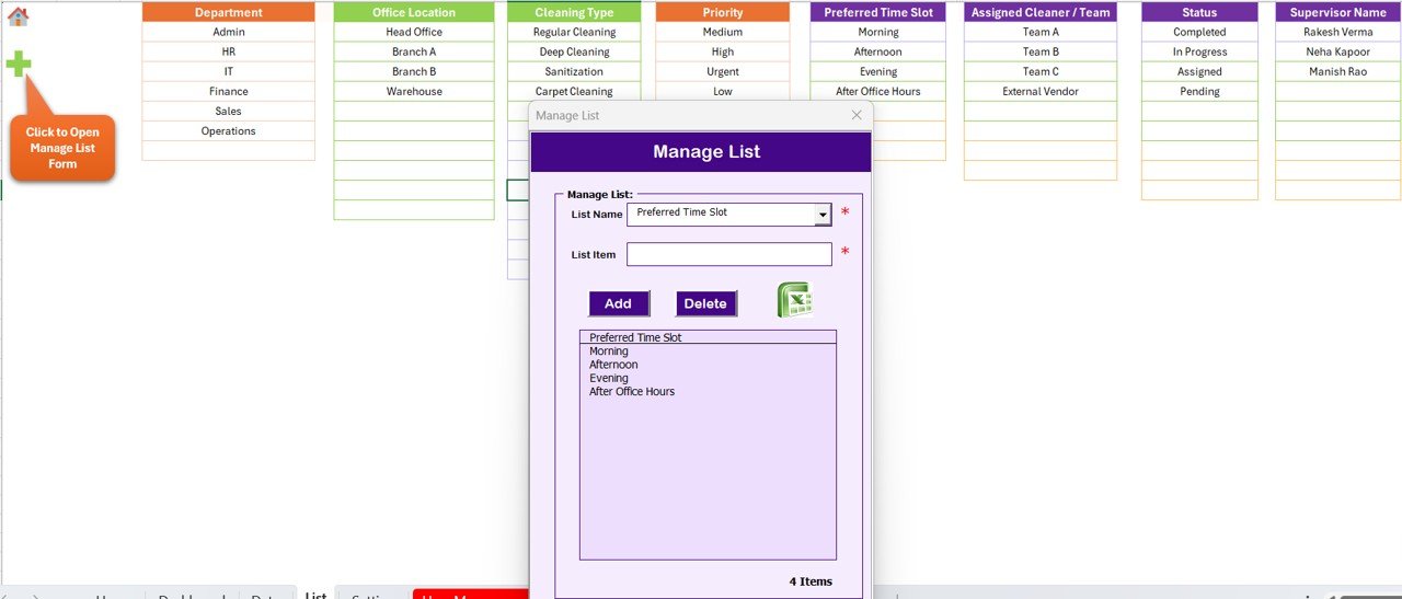 Office Cleaning Request Tracker in Excel - VBA Data Entry Form