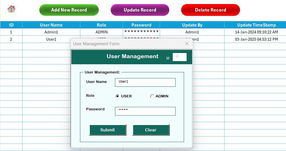 Office Key Access Request Tracker in Excel - User Management Sheet