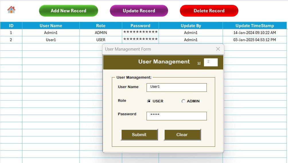 Office Safety Inspection Tracker in Excel - User Management