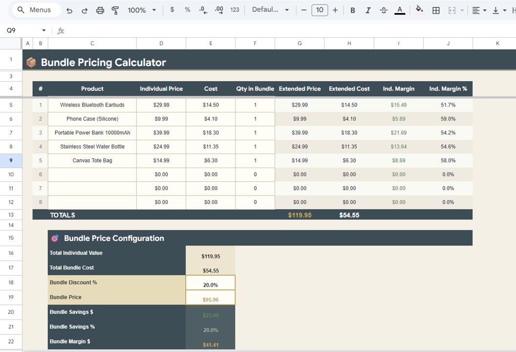 Pricing Calculator in Google Sheets - Bundle Pricing Calculator