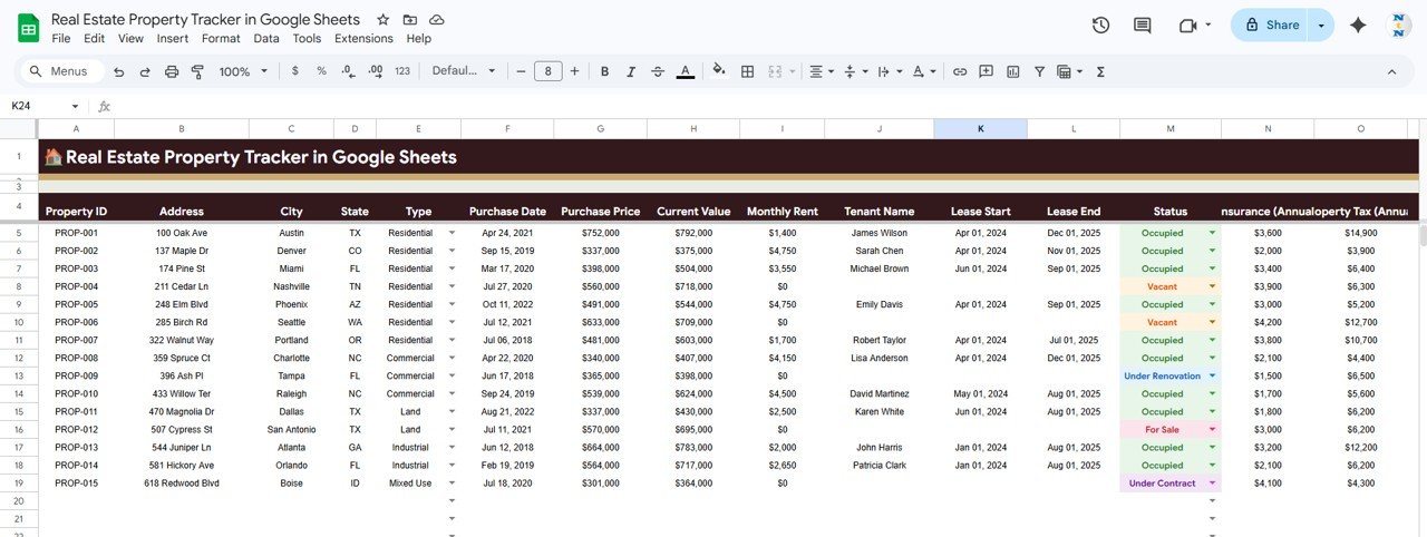 Real Estate Property Tracker - Properties Tracker Page