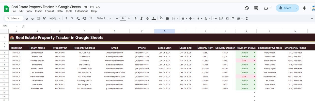 Real Estate Property Tracker - Tenant Information Page