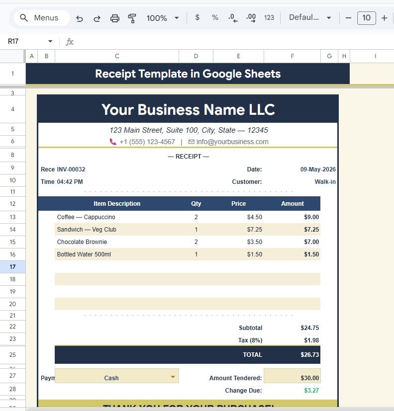 Receipt Template in Google Sheets
