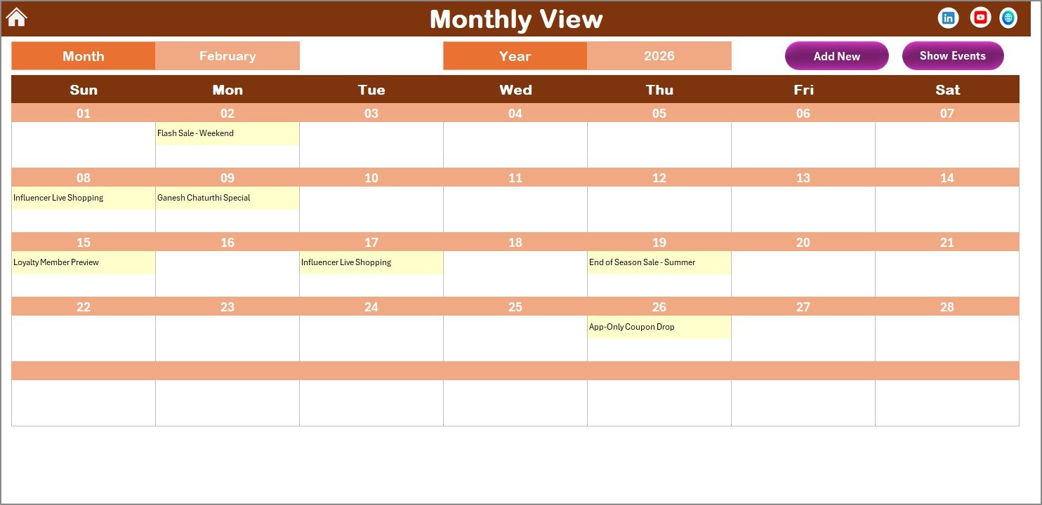 Retail Sales and Promotion Calendar - Monthly View