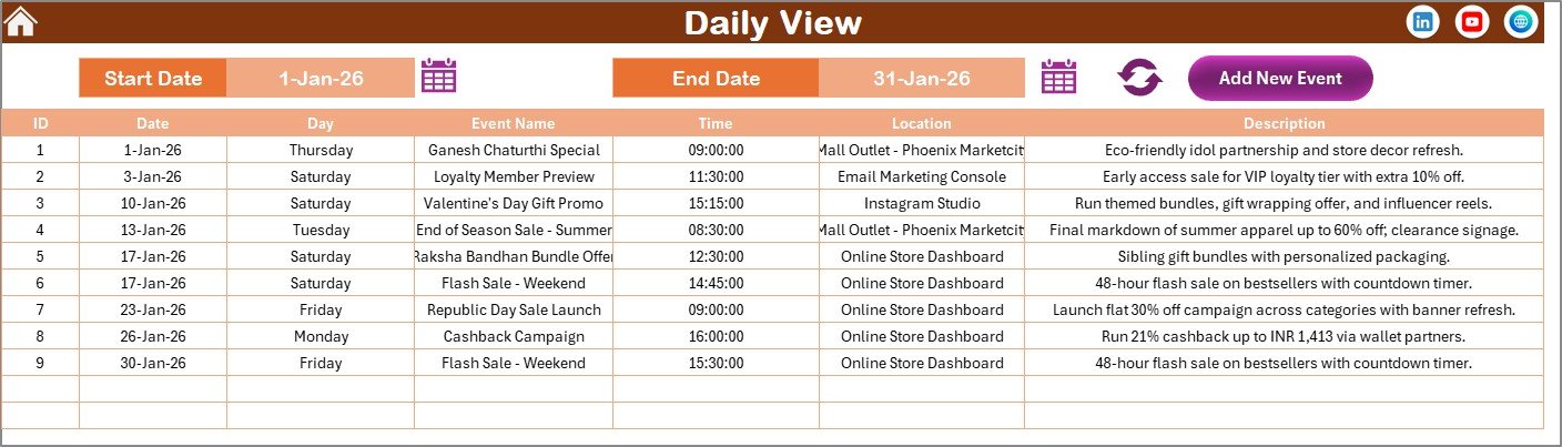 Retail Sales and Promotion Calendar - Daily View