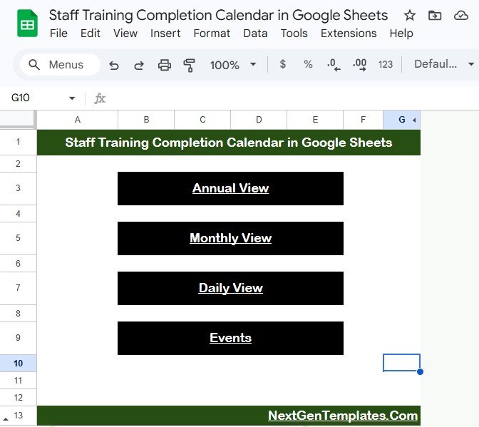 Staff Training Completion Calendar in Google Sheets