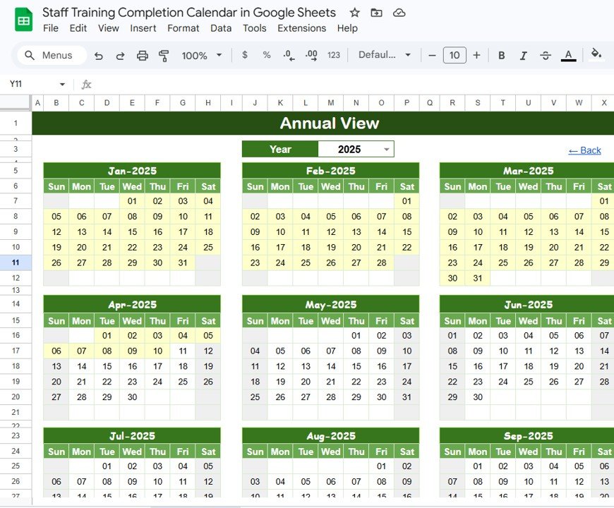 Staff Training Completion Calendar - Annual View Sheet