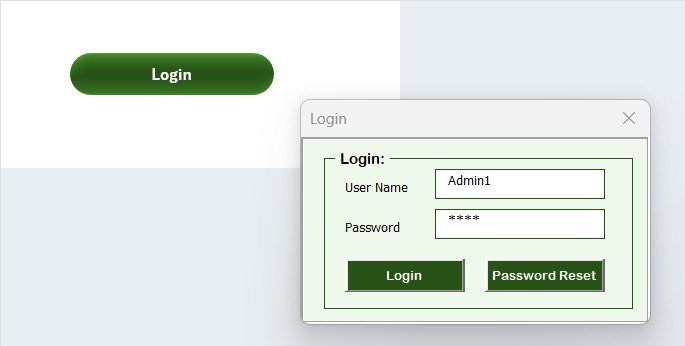 Supplier Feedback Tracker in Excel - Login Form