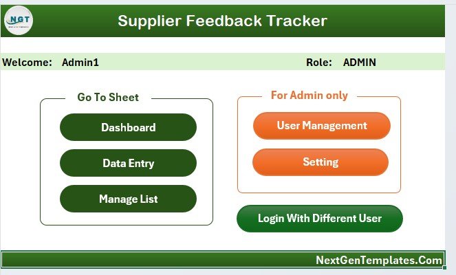 Supplier Feedback Tracker in Excel - Home Page