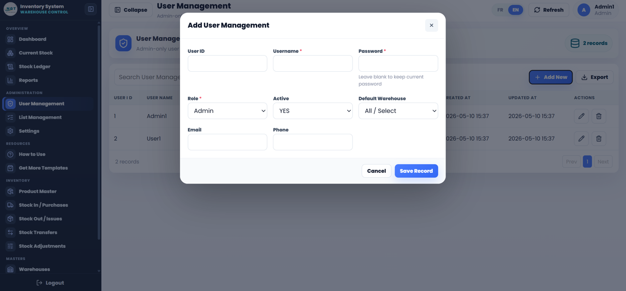 Web-based Advanced Inventory Management System - User Management
