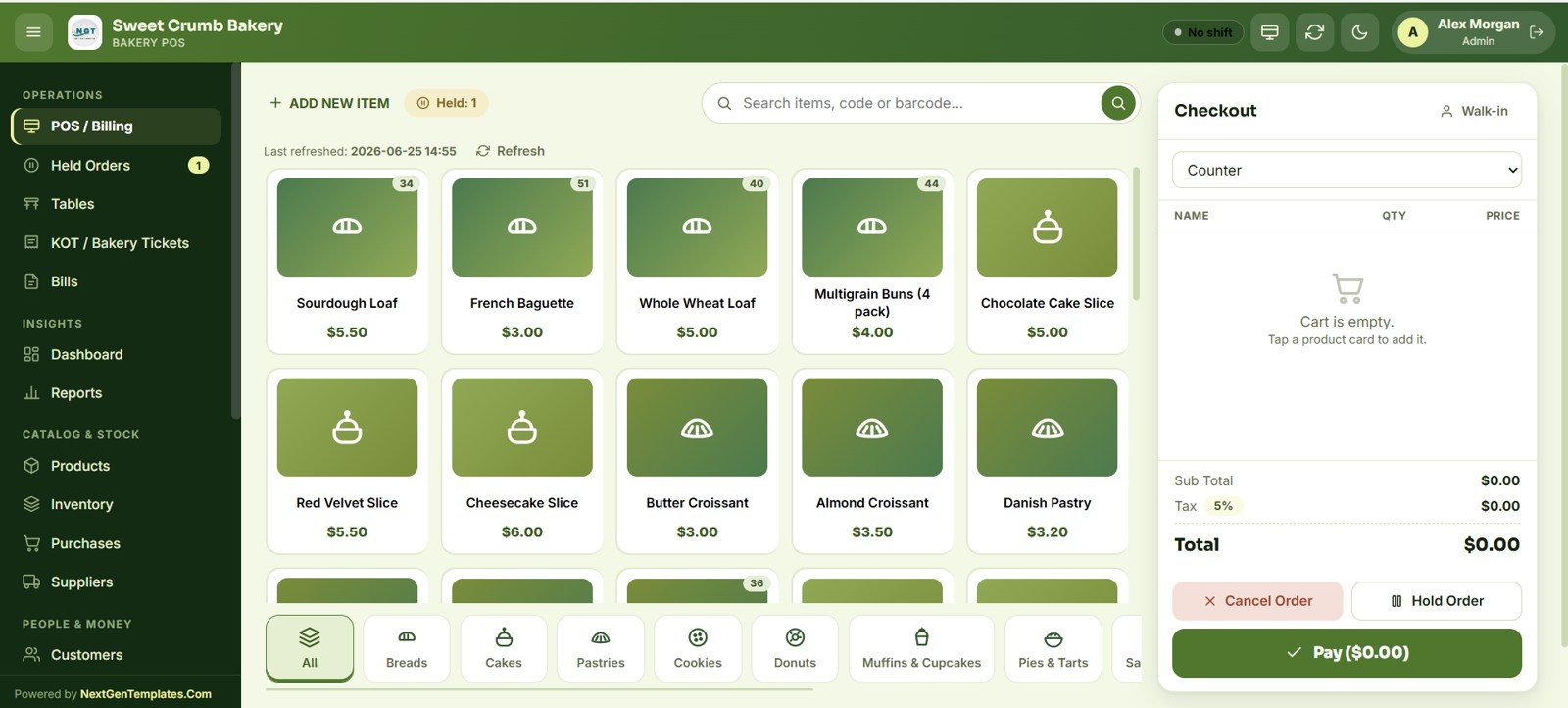 Bakery POS Web App POS billing screen