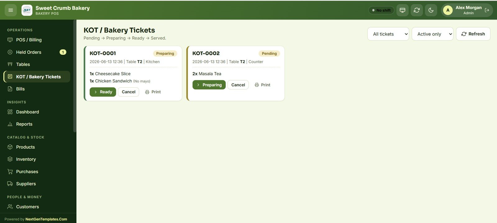 Bakery POS Web App KOT bakery tickets