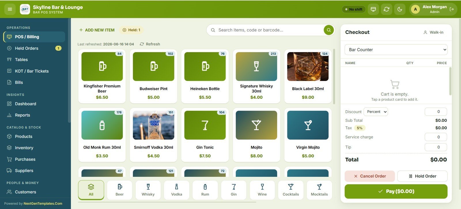 Bar POS System Web App - POS Billing Screen