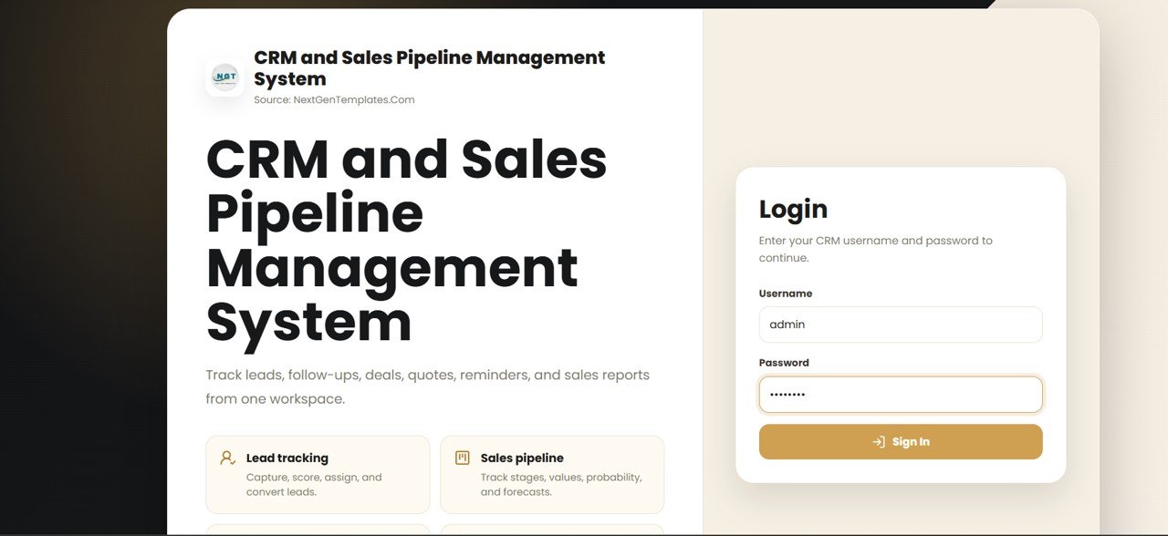 CRM and Sales Pipeline Management System Web App login page
