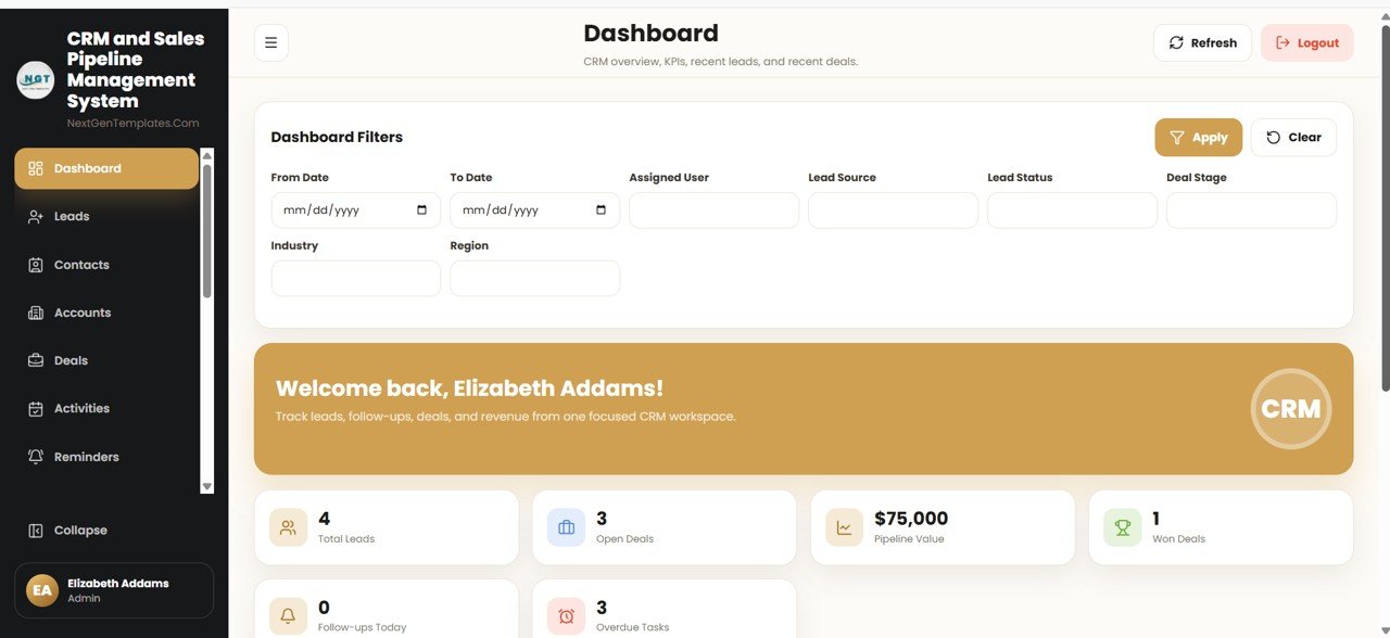CRM and Sales Pipeline Management System Web App dashboard