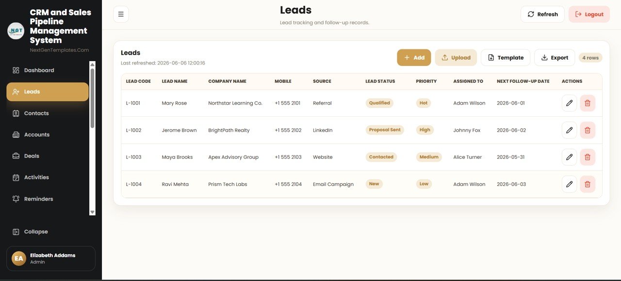 CRM and Sales Pipeline Management System Web App leads module