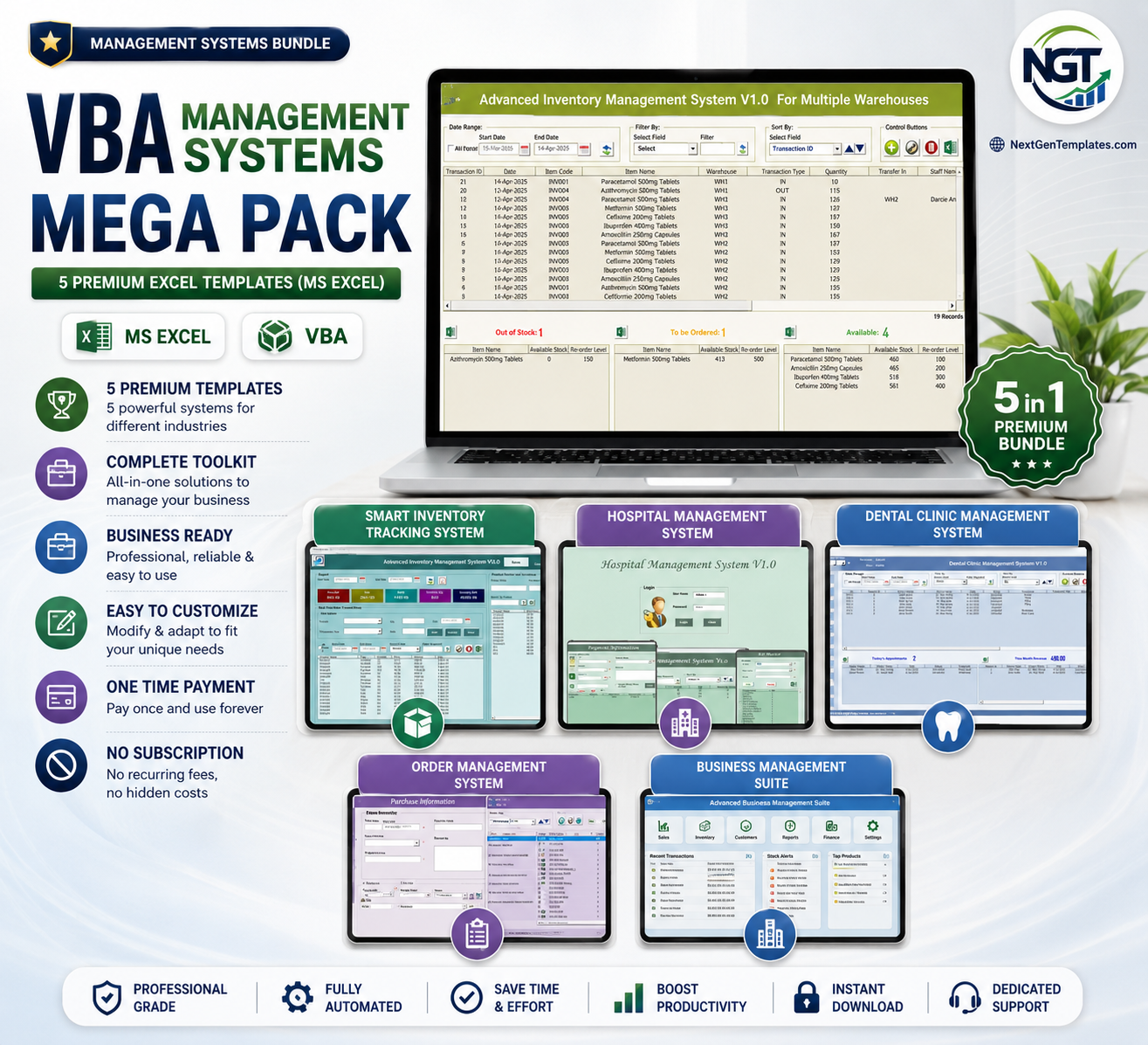 VBA Management Systems Mega Pack – 5 Premium Excel Templates (MS Excel)