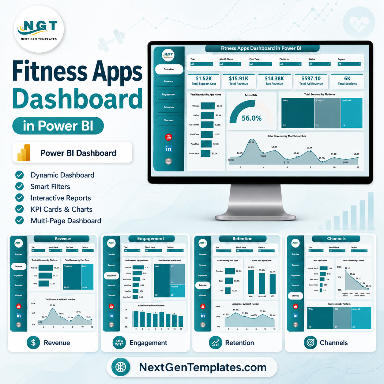 Fitness Apps Dashboard in Power BI