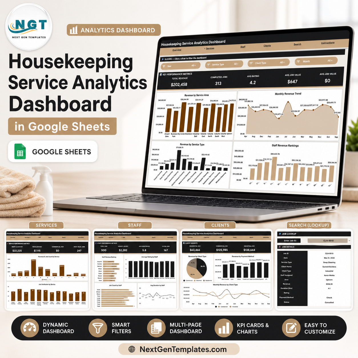 Housekeeping Service Analytics Dashboard in Google Sheets