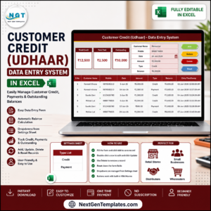Customer Credit (Udhaar) Data Entry System in Excel