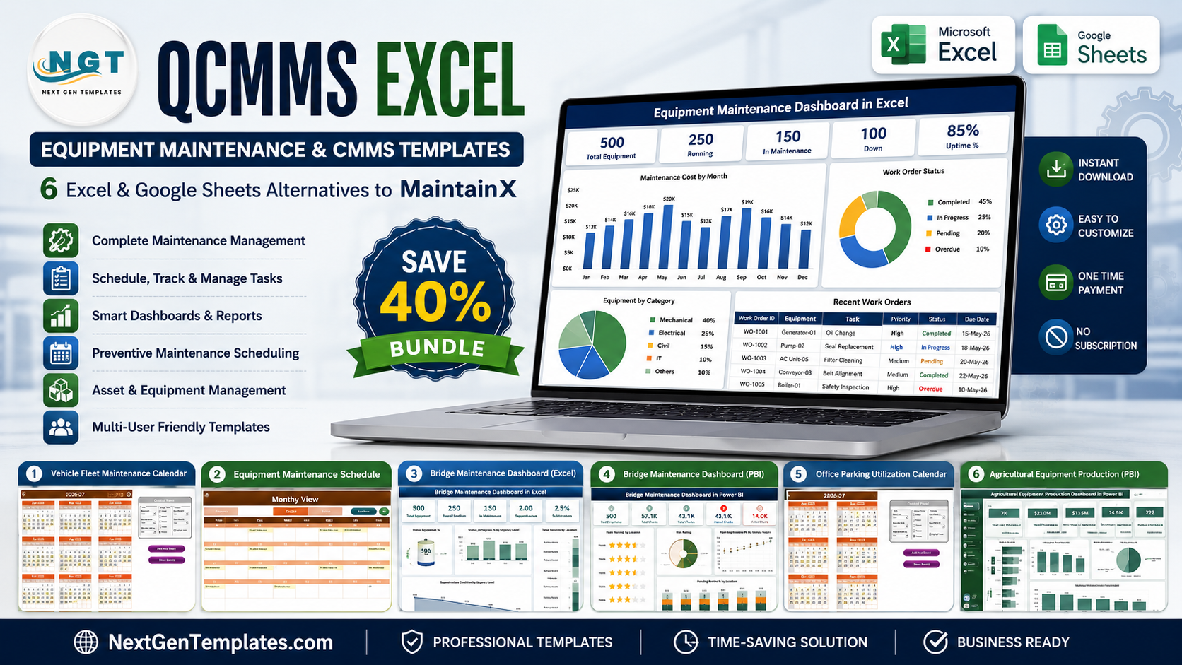 CMMS Excel: Equipment Maintenance & CMMS Templates - 6 Excel & Google ...