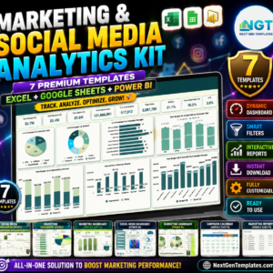 Marketing and Social Media Analytics Kit – 7 Premium Templates (Excel + Google Sheets + Power BI)
